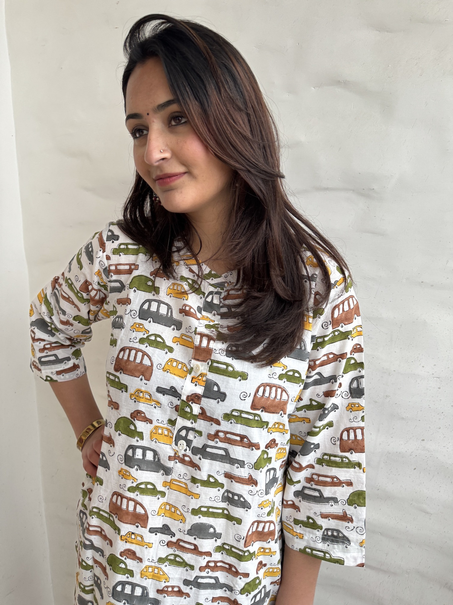 Vintage car printed relaxed fit kurta