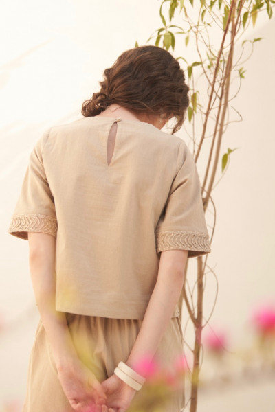 Hand-Embroidered Elbow Sleeve Top