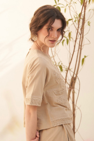 Hand-Embroidered Elbow Sleeve Top