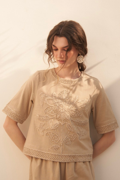 Hand-Embroidered Elbow Sleeve Top