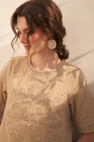 Hand-Embroidered Elbow Sleeve Top