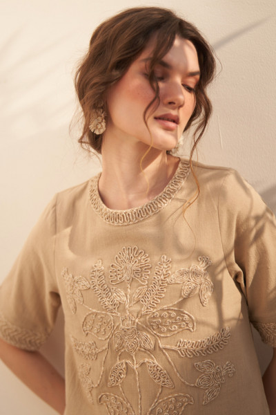 Hand-Embroidered Elbow Sleeve Top