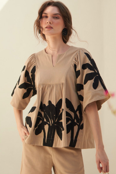 Noir Palm Tree Embroidery Tee