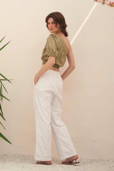 Single-Shoulder Poplin Wrap Crop Top