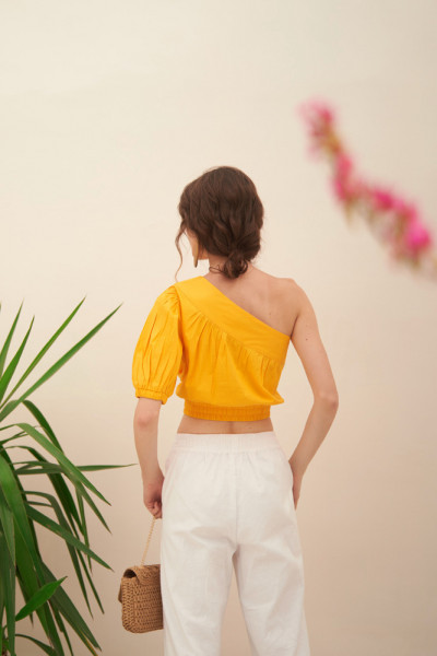Draped One-Sided Shoulder Poplin Piece