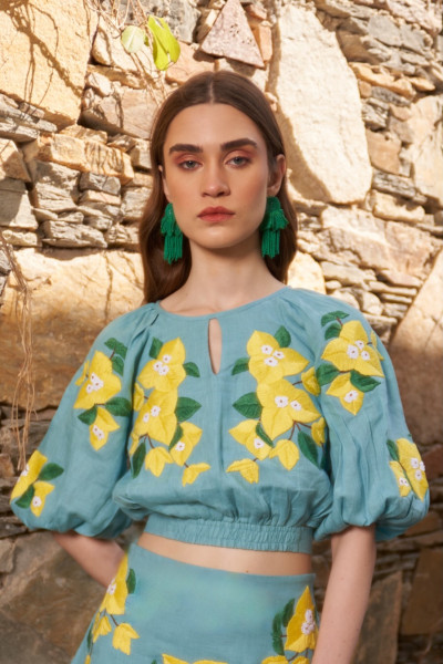 Blue Bloom Embroidered Top
