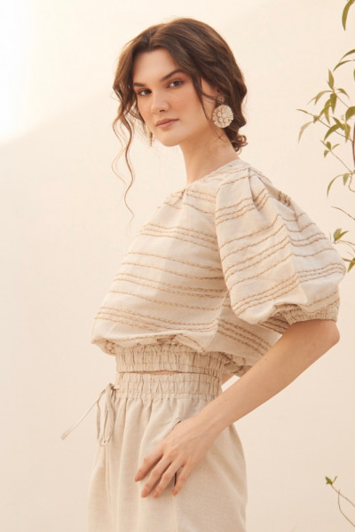 Summer Striped Embroidered Jute Top