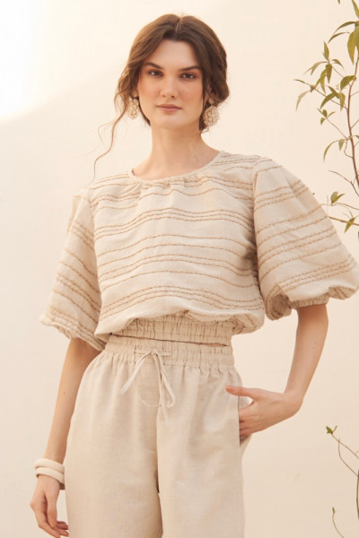Summer Striped Embroidered Jute Top