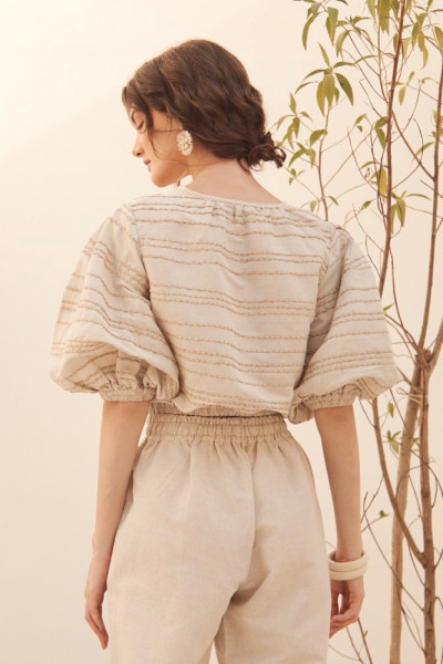 Summer Striped Embroidered Jute Top