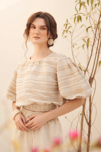 Summer Striped Embroidered Jute Top