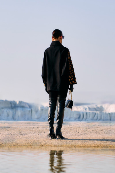 Black Oversized Leopard Sleeve Jacket