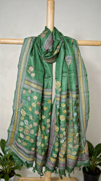 Image of Gachi Kantha Grace - Gachi Tussar with Hand Kantha Dupatta