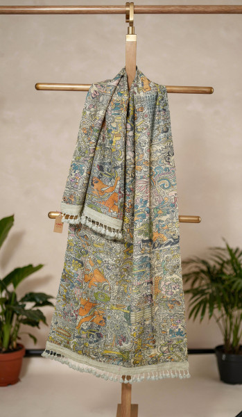 Image of Kalam Aabha – Khadi Tussar with Kalamkari Dupatta