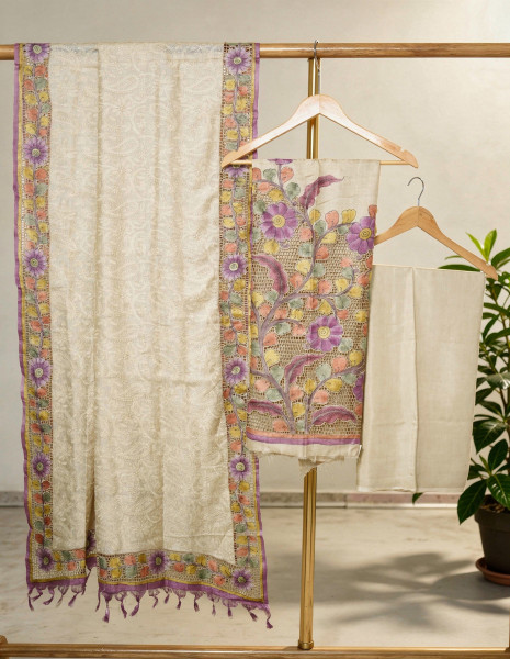 Image of Kalam Noor – Gachi Tussar with Chikankari &amp; Cutwork