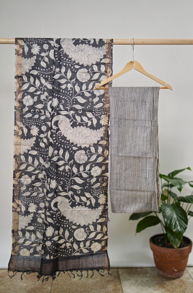 Image of Kalam Viraasat – Tussar Kalamkari Ensemble - ( 2 piece Unstiched and no bottom)