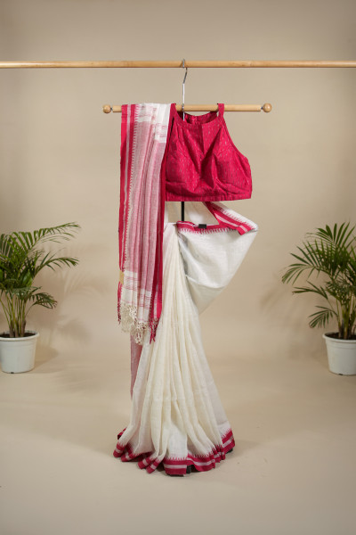 Image of Mandira Grace – Pure Linen with Temple Border