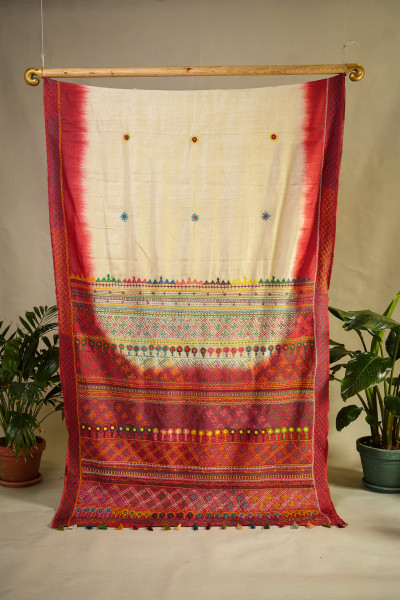 Image of Pure Gachi by Gachi Tussar with Lambani work from Karnataka