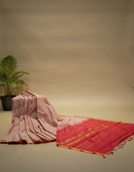 Image of Rajsi Kanchipuram Red Checks with Silk Mark Assurance