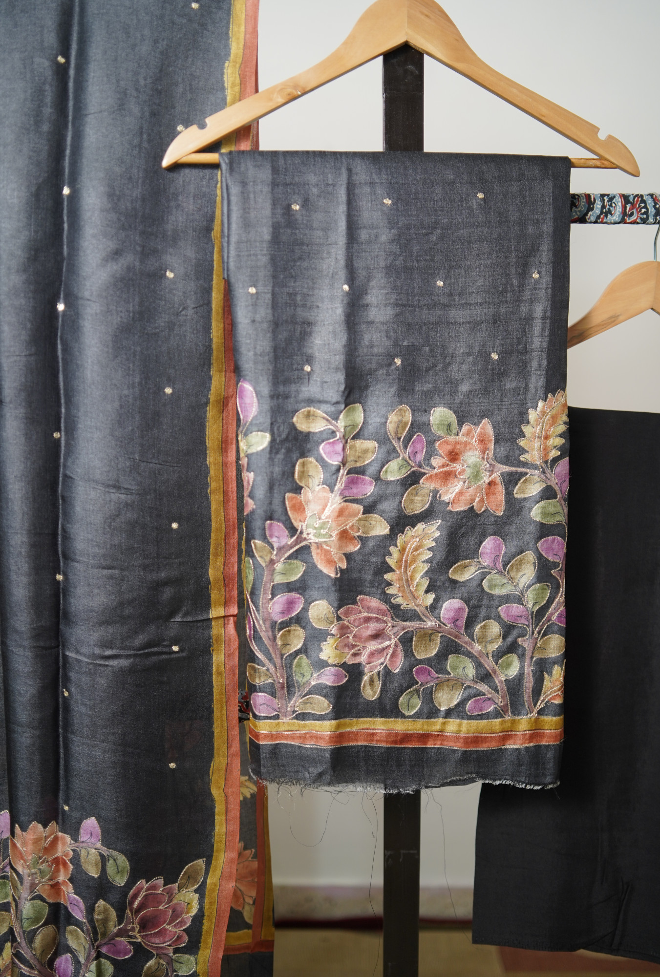 Rangrekha Heritage - Gachi by Gachi tussar with hand hand print and aari work