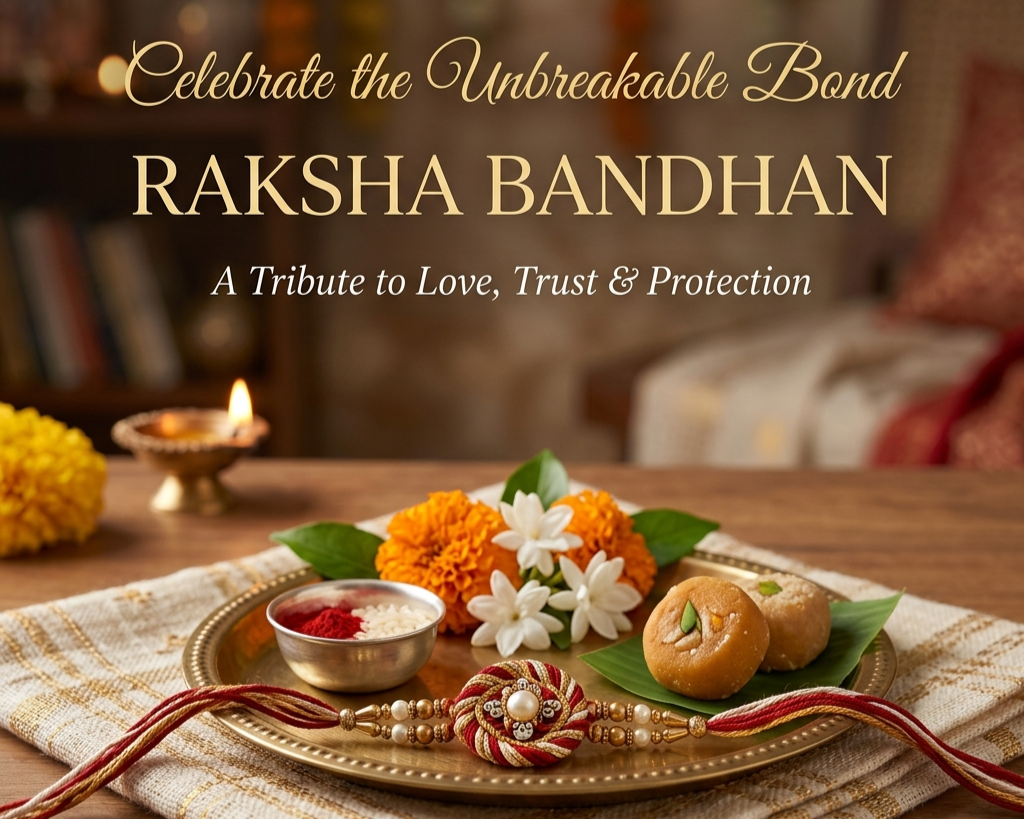 "Raksha Bandhan gift thali with rakhi, kumkum and mithai — Sahyansh"