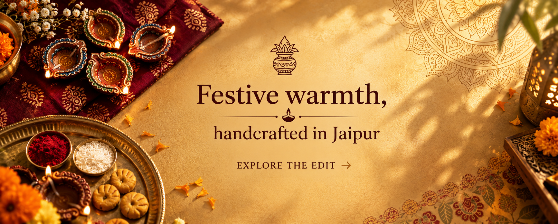 Diwali bedroom décor with handcrafted Jaipuri bedding and festive Indian accents