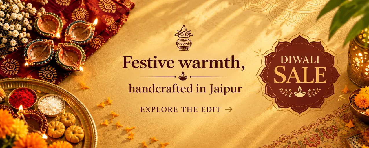 Diwali bedroom décor with handcrafted Jaipuri bedding and festive Indian accents