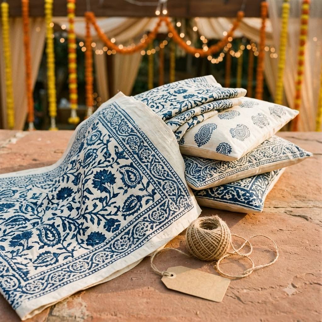 wedding return gift ideas featuring block print cushion covers