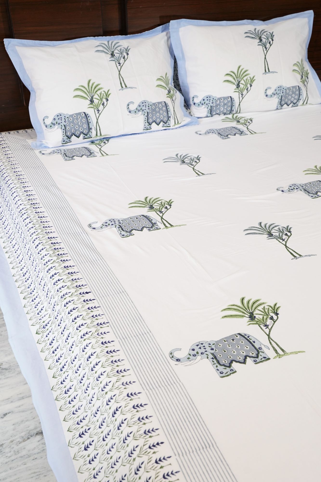 Jaipuri Block Print Bedsheet - Grey Haathi Hand Block Print Cotton King Size