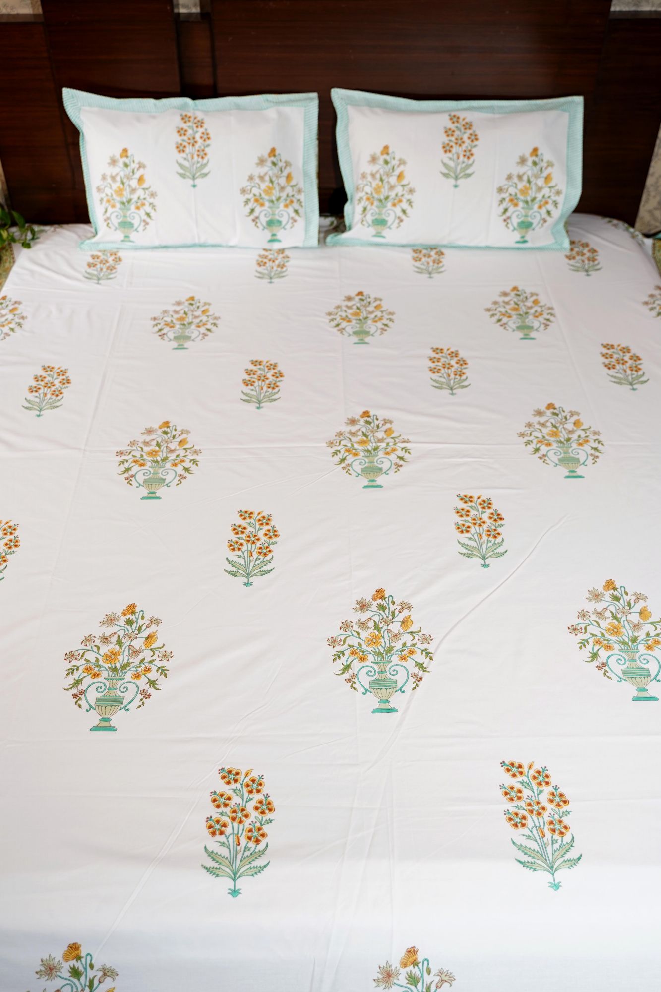Jaipuri Block Print Bedsheet - Chic Garden Hand Block Print Cotton Double