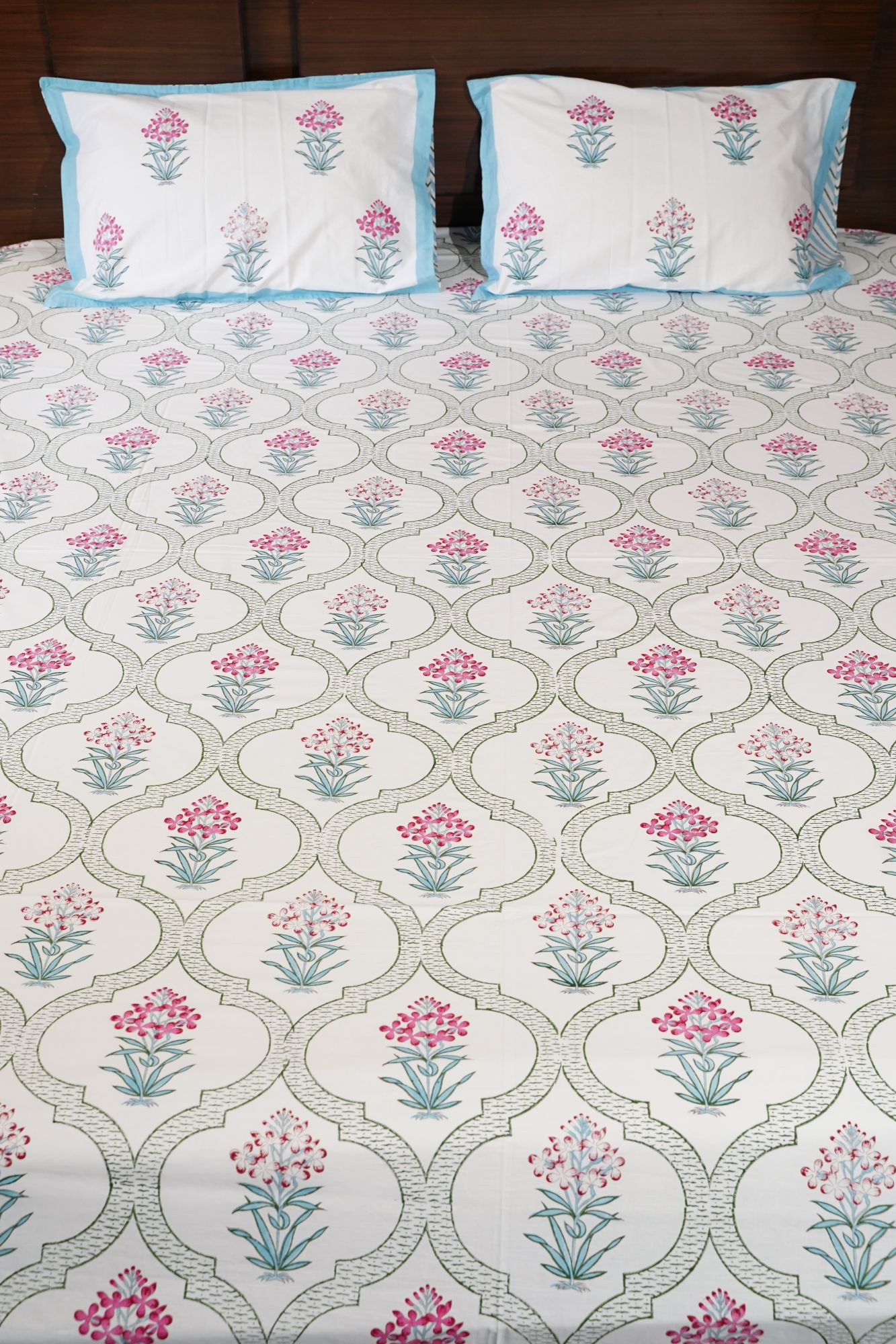Jaipuri Block Print Bedsheet - Floral Whisper Hand Block Print Cotton King Size