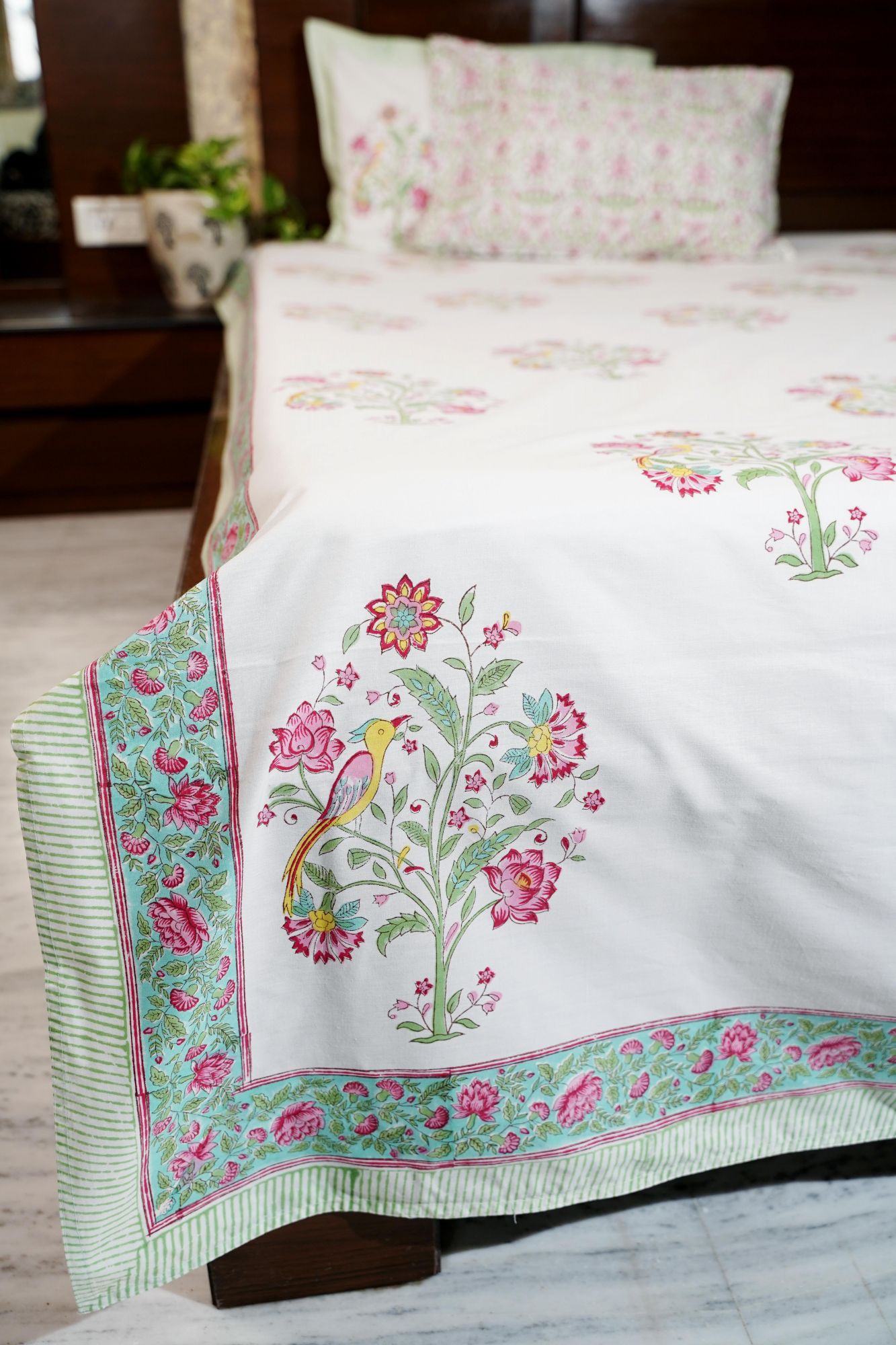 Jaipuri Block Print Bedsheet - Summer Floral Hand Block Print Cotton Double