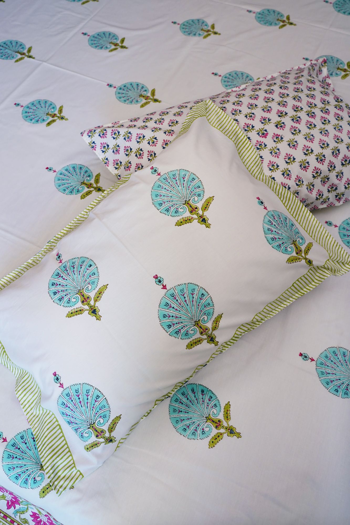 Jaipuri Block Print Bedsheet - Blue Feather Hand Block Print Cotton Double