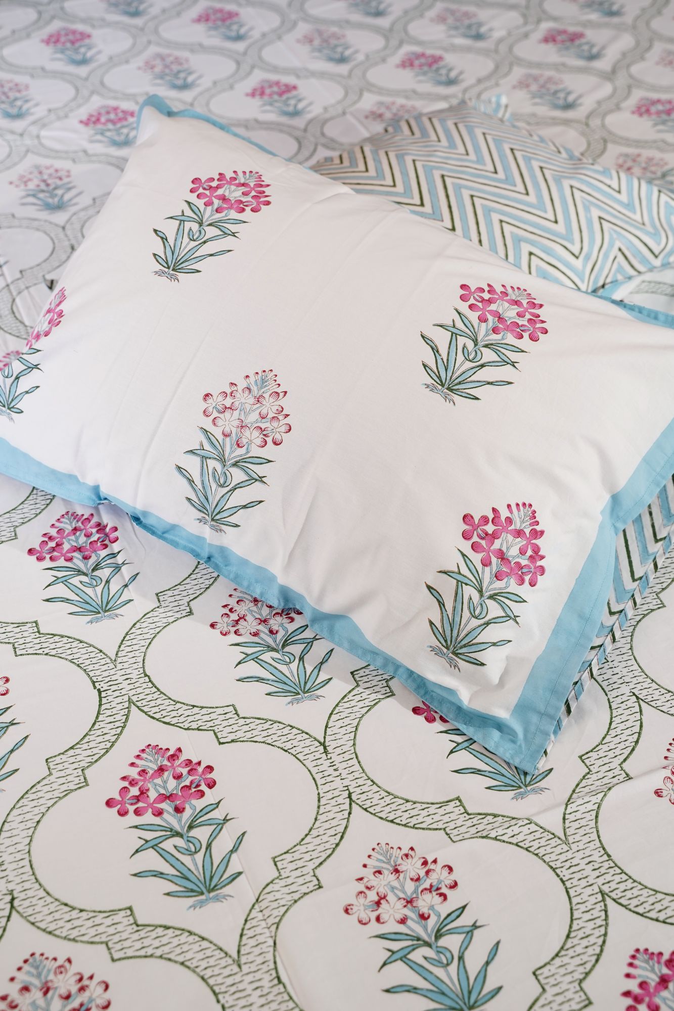 Jaipuri Block Print Bedsheet - Floral Whisper Hand Block Print Cotton King Size