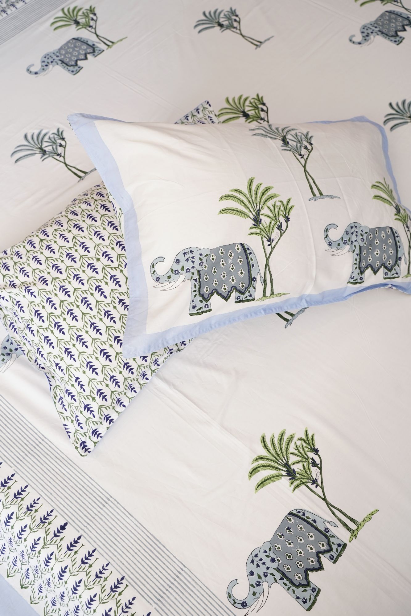 Jaipuri Block Print Bedsheet - Grey Haathi Hand Block Print Cotton King Size