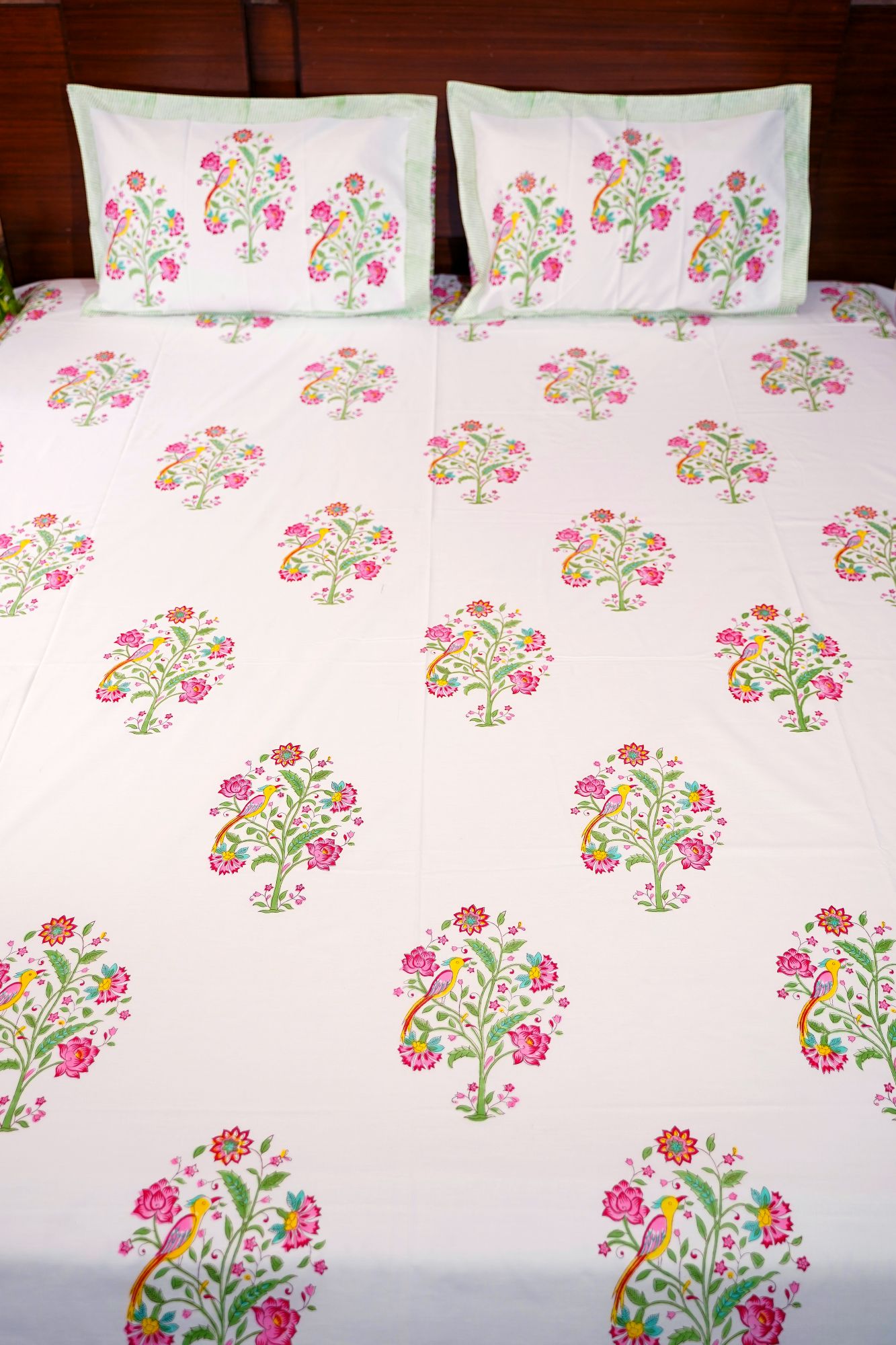Jaipuri Block Print Bedsheet - Summer Floral Hand Block Print Cotton Double