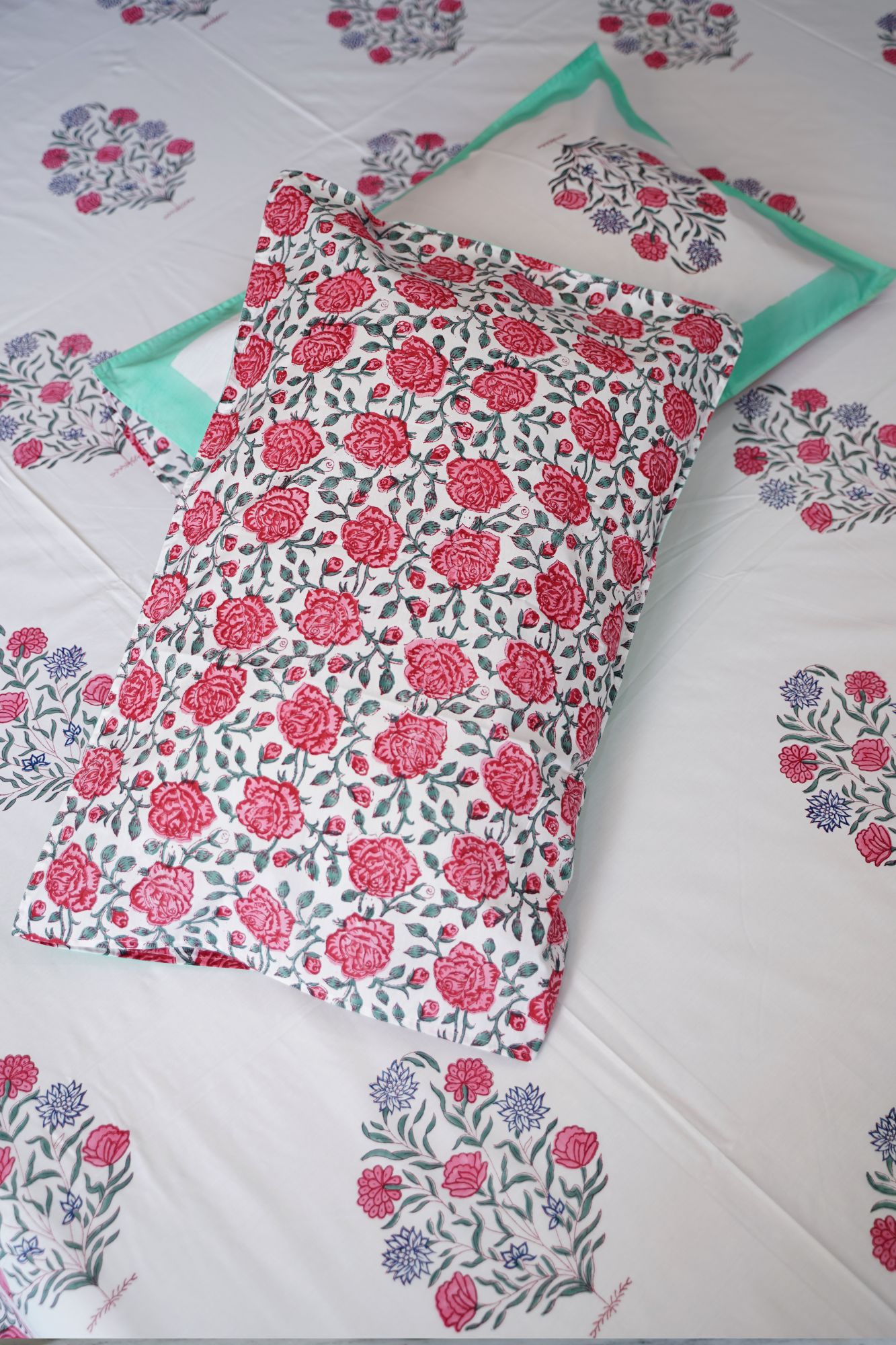 Jaipuri Block Print Bedsheet - Daisy Multicolored Double Hand Block Print Cotton Double