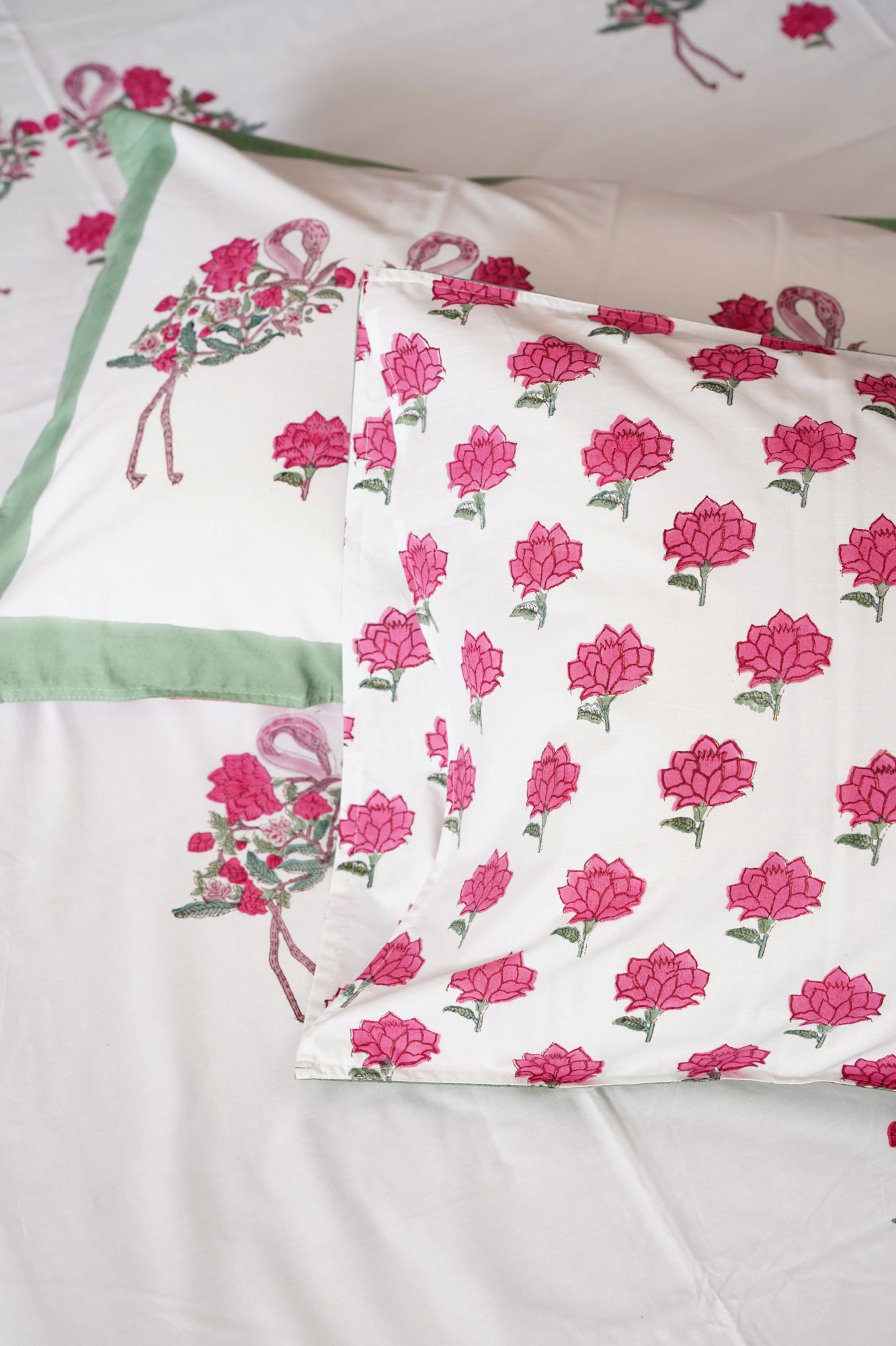 Jaipuri Block Print Bedsheet - Flamingo Pink Hand Block Print Cotton Double