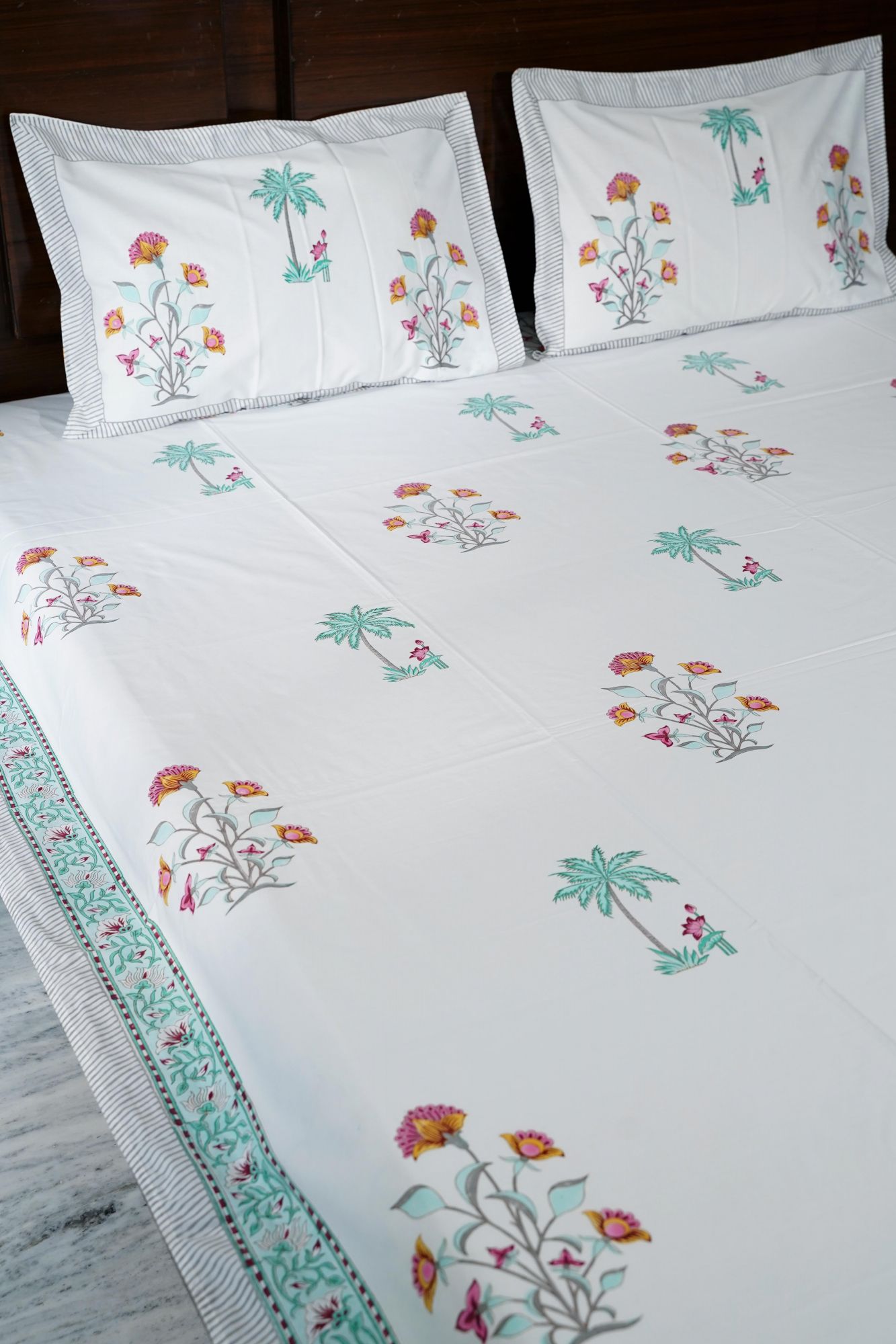 Jaipuri Block Print Bedsheet - Malabar Bloomer Hand Block Print Cotton Double
