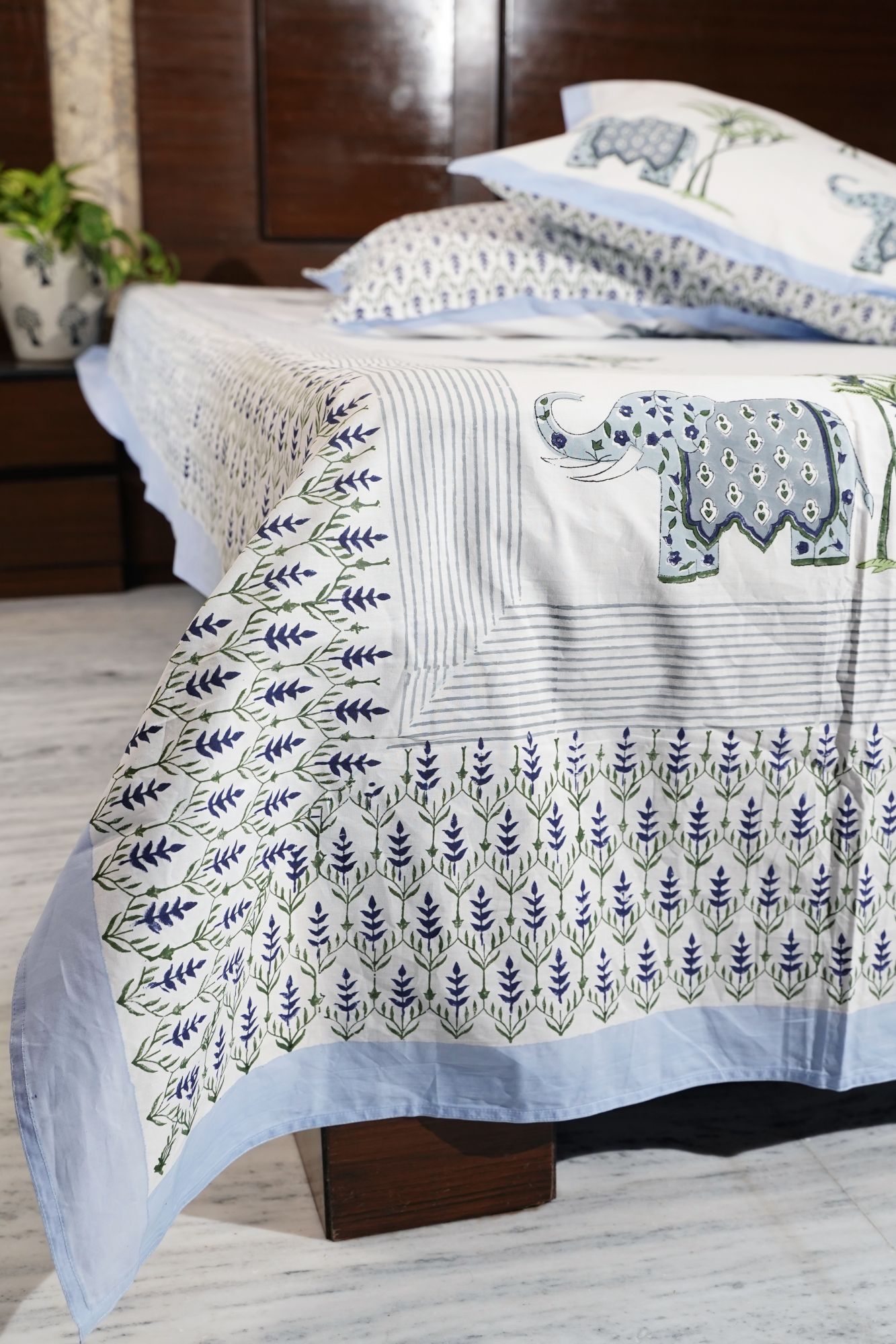 Jaipuri Block Print Bedsheet - Grey Haathi Hand Block Print Cotton King Size