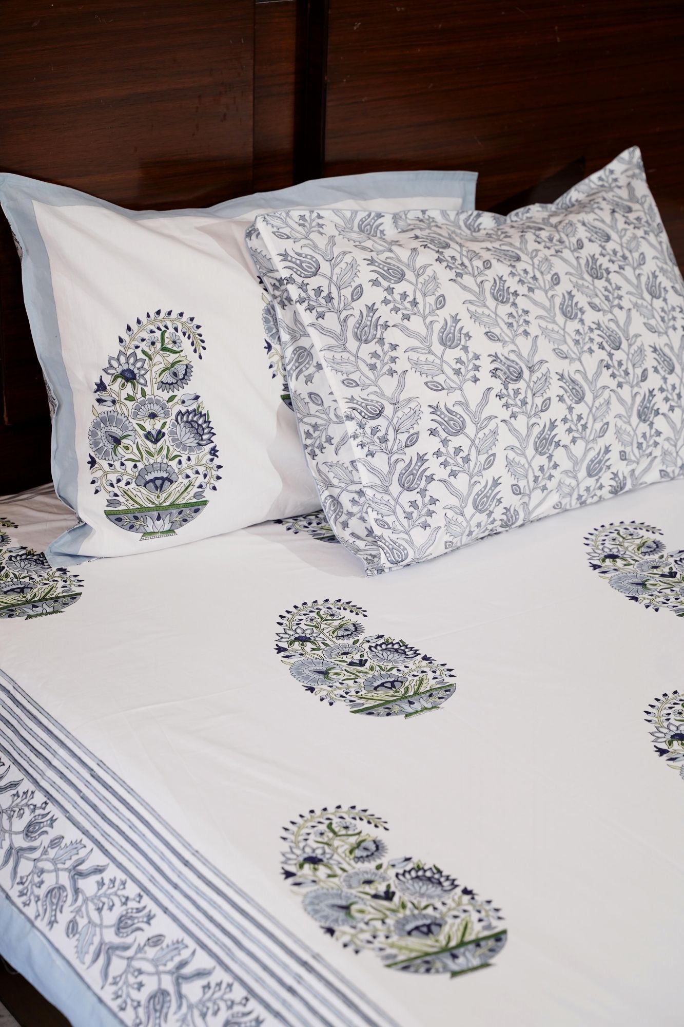 Jaipuri Block Print Bedsheet - Grey Boota Hand Block Print Cotton Double
