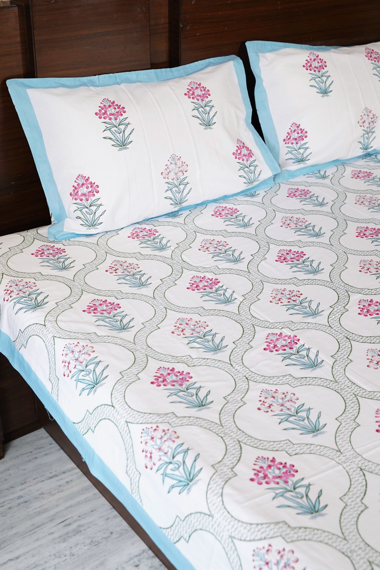 Jaipuri Block Print Bedsheet - Floral Whisper Hand Block Print Cotton King Size