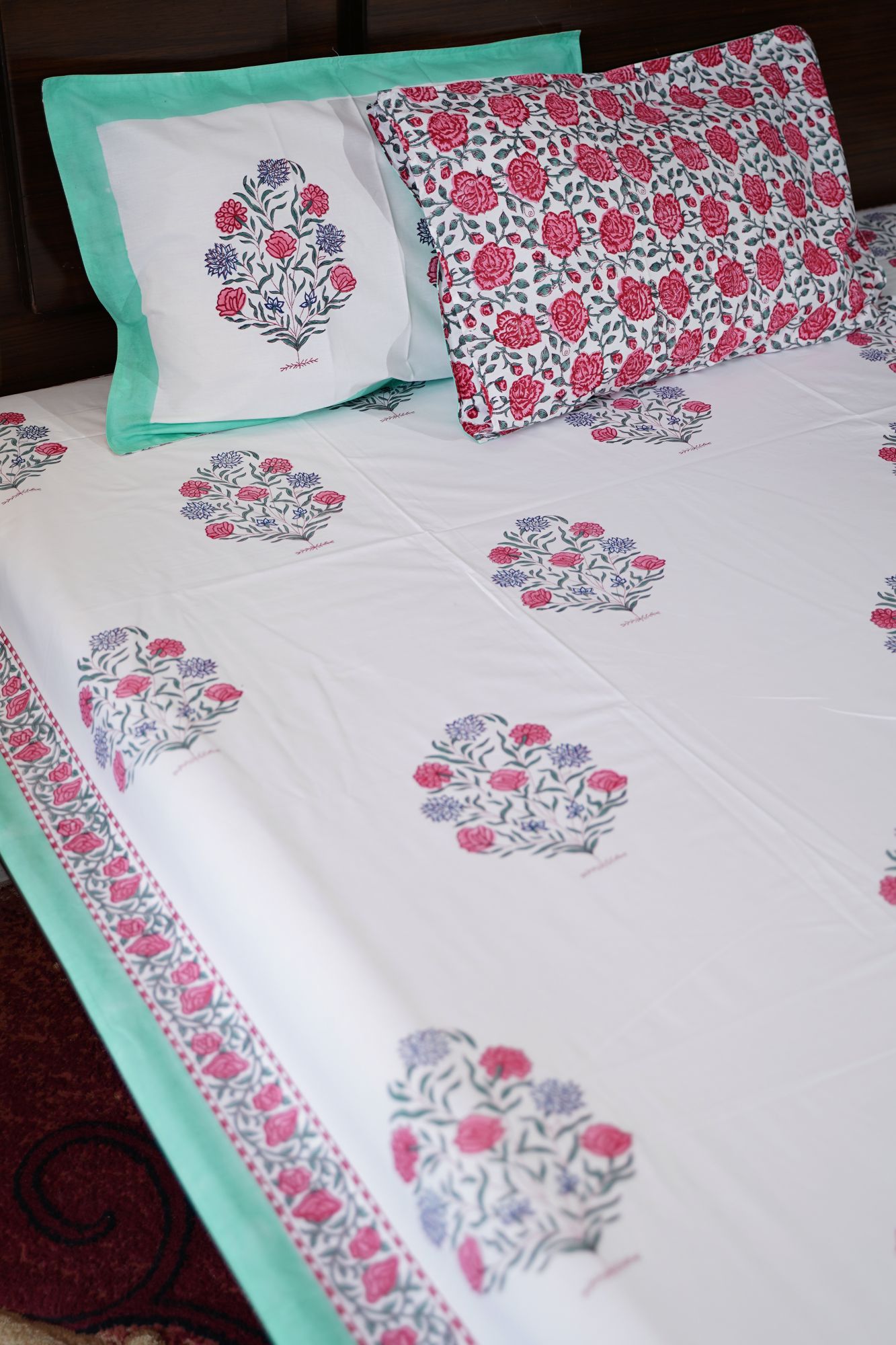Jaipuri Block Print Bedsheet - Daisy Multicolored Double Hand Block Print Cotton Double