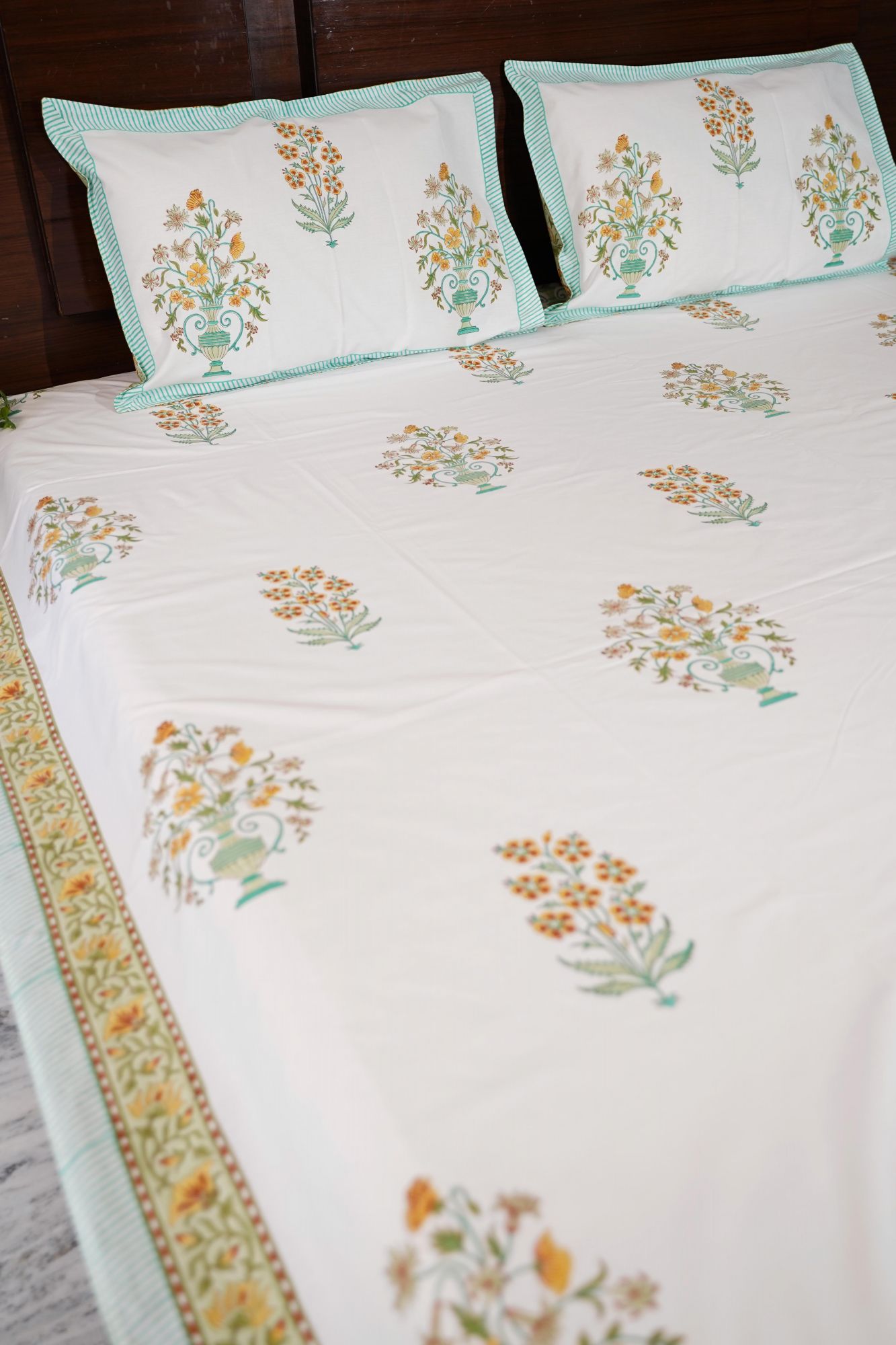 Jaipuri Block Print Bedsheet - Chic Garden Hand Block Print Cotton Double