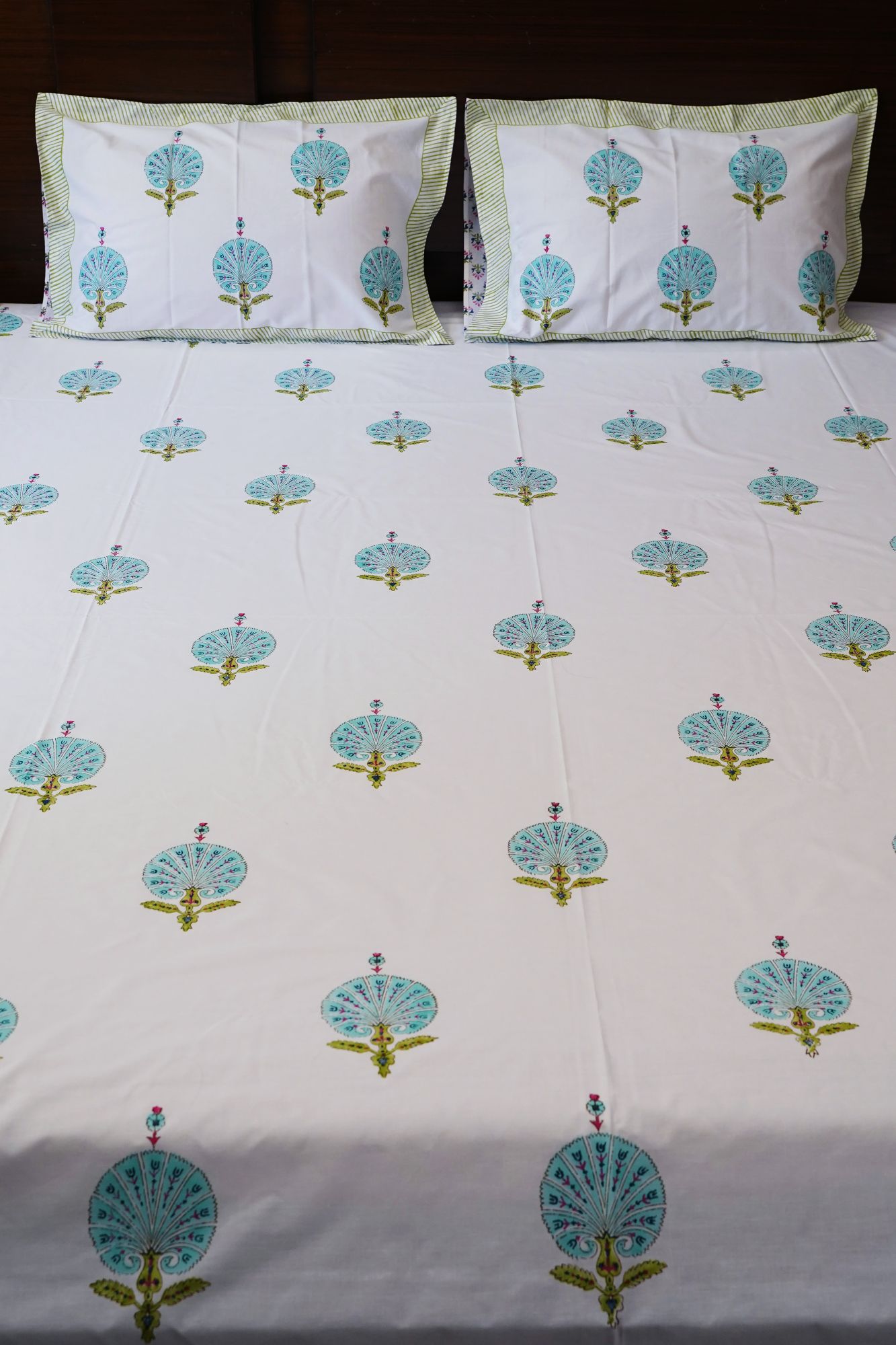 Jaipuri Block Print Bedsheet - Blue Feather Hand Block Print Cotton Double
