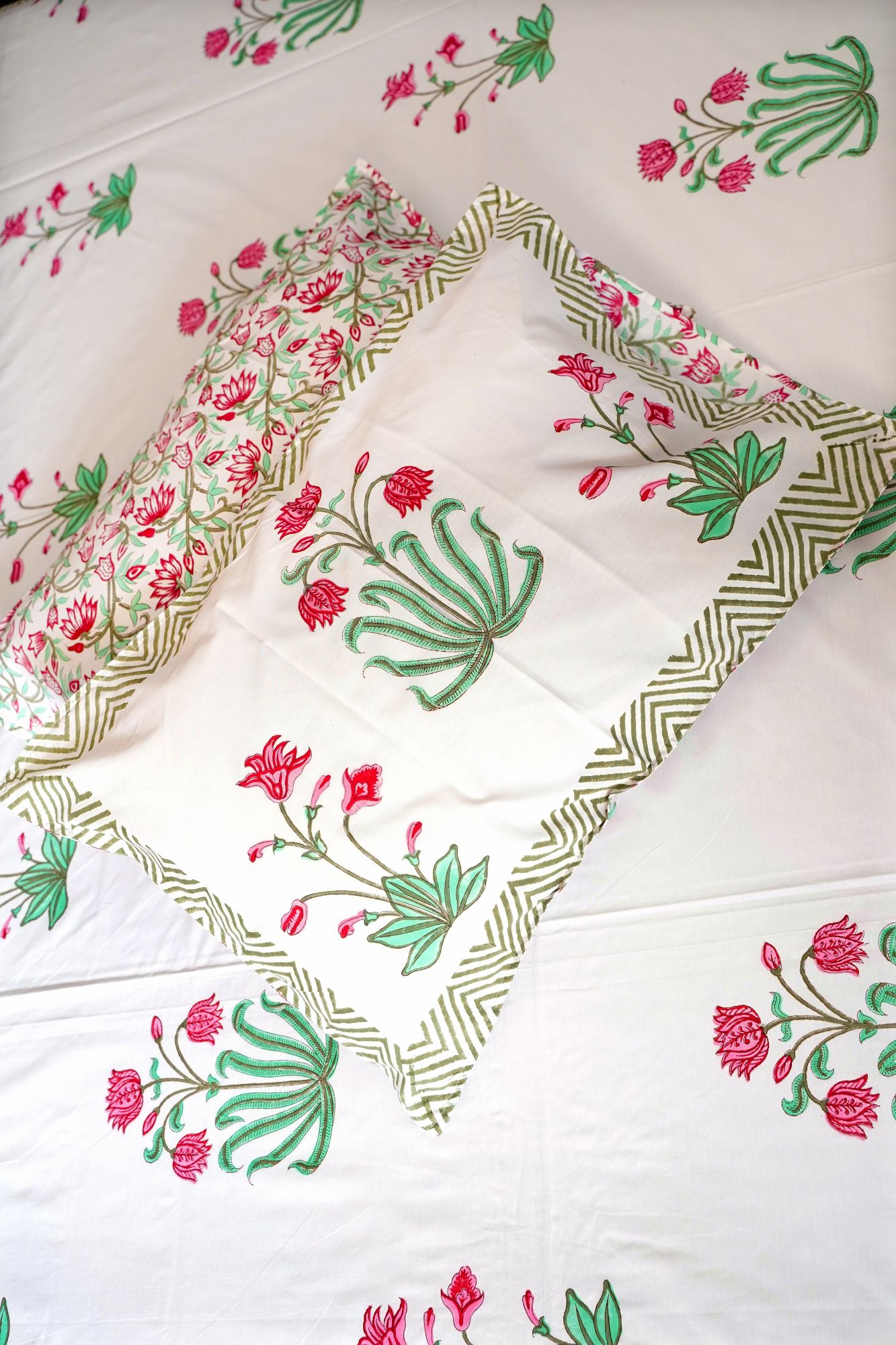 Jaipuri Block Print Bedsheet - Pink Magnolia Hand Block Print Cotton Double