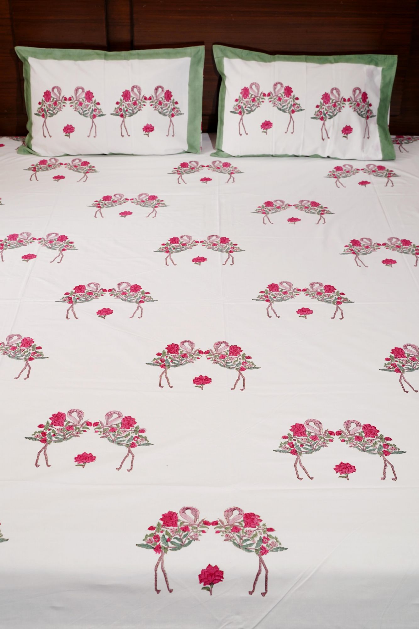 Jaipuri Block Print Bedsheet - Flamingo Pink Hand Block Print Cotton Double