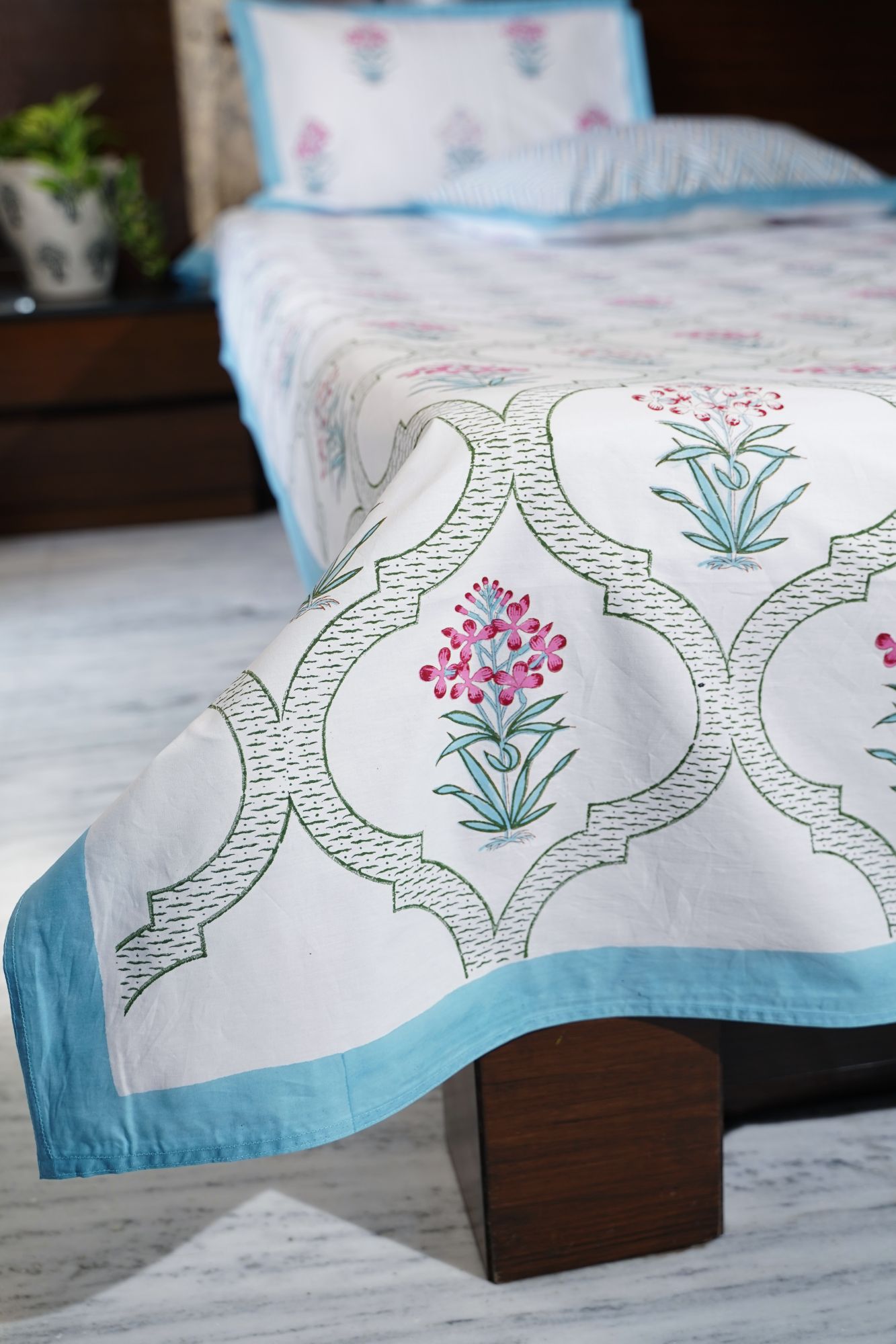 Jaipuri Block Print Bedsheet - Floral Whisper Hand Block Print Cotton King Size