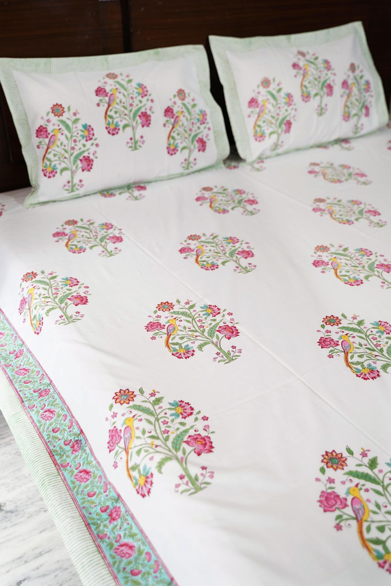 Jaipuri Block Print Bedsheet - Summer Floral Hand Block Print Cotton Double
