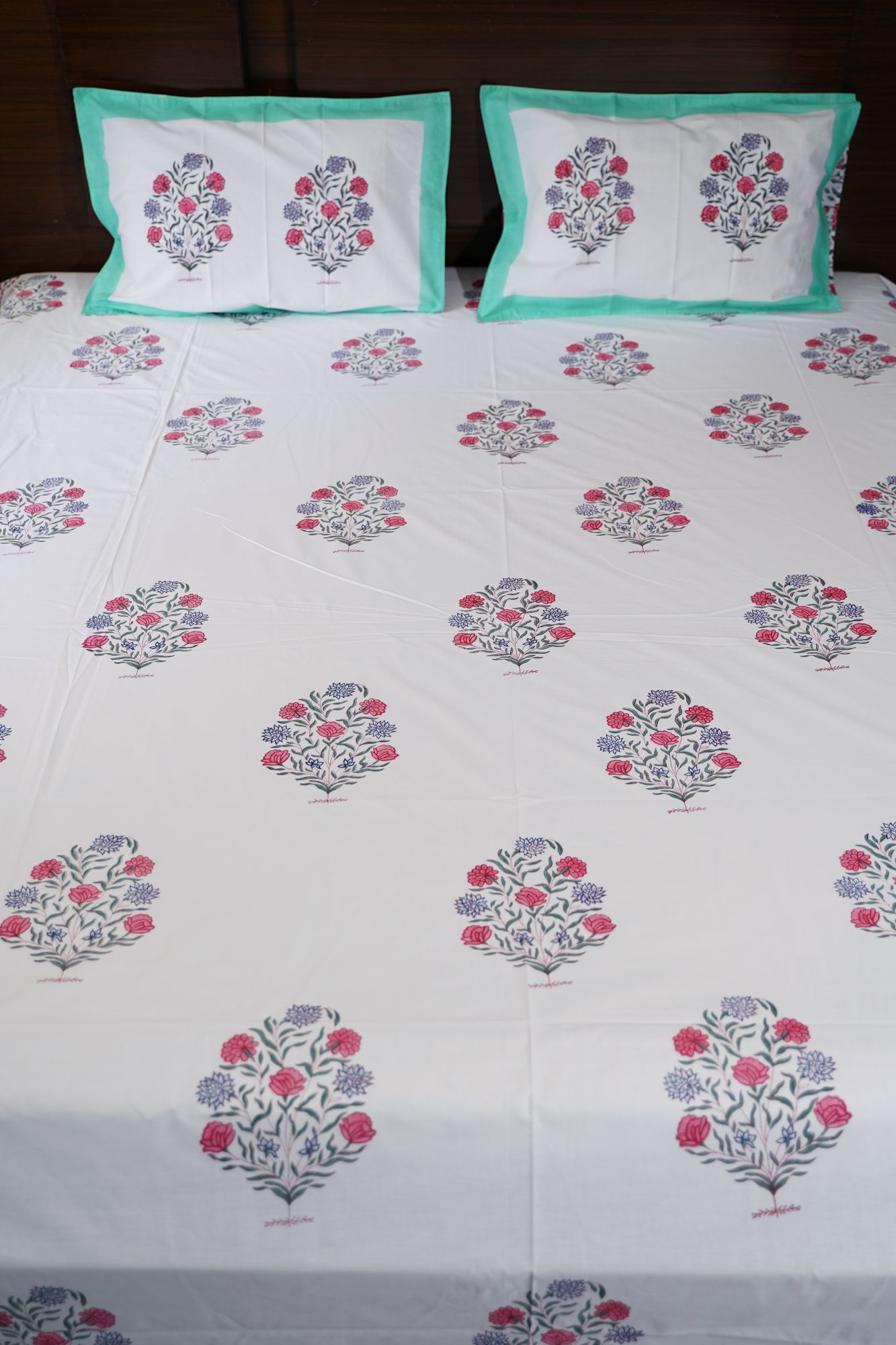 Jaipuri Block Print Bedsheet - Daisy Multicolored Double Hand Block Print Cotton Double