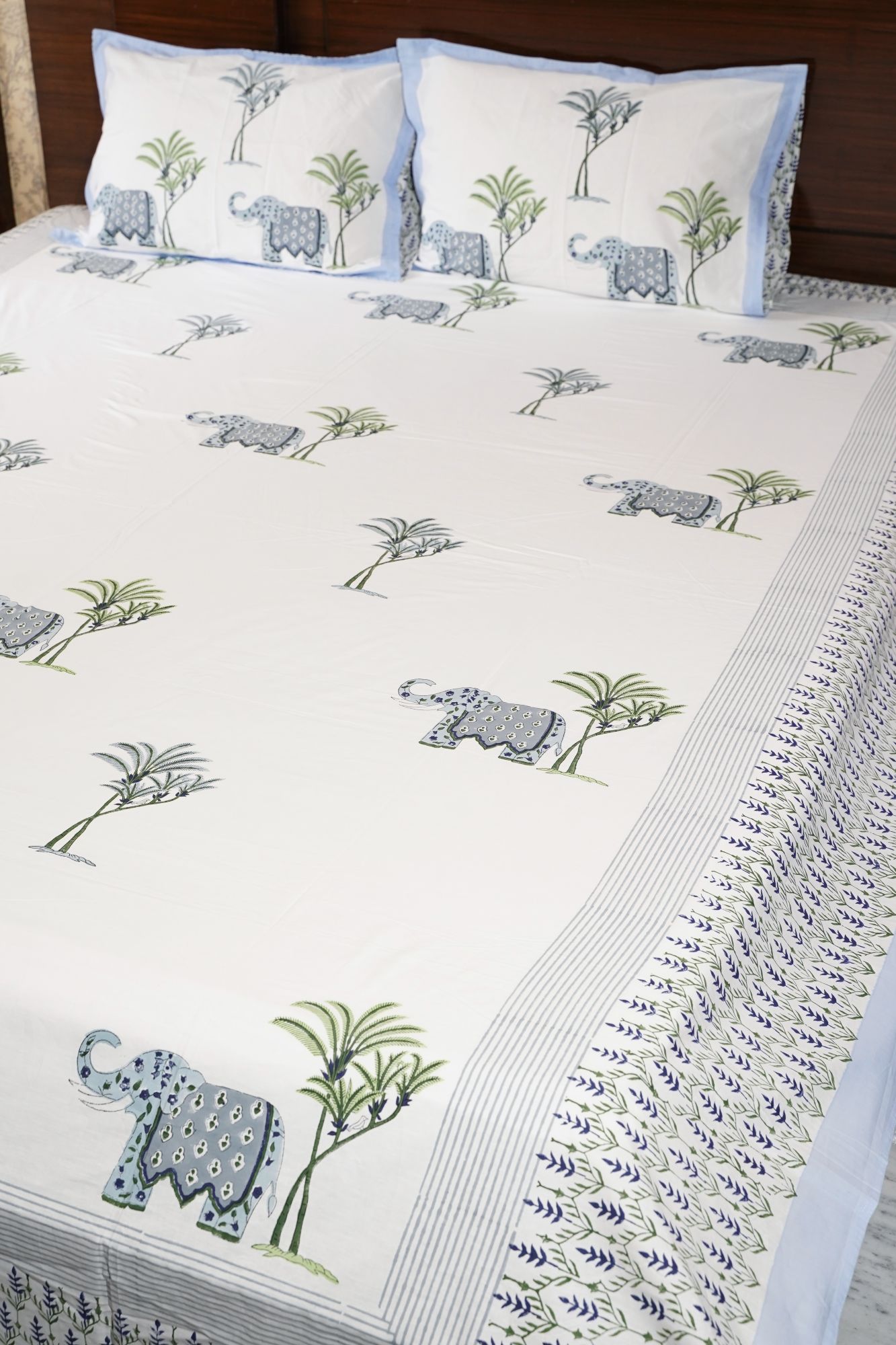 Jaipuri Block Print Bedsheet - Grey Haathi Hand Block Print Cotton King Size